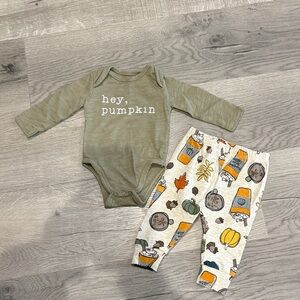 Mud Pie Olive Green 'Hey, Pumpkin' Onesie and Patterned Pants Set